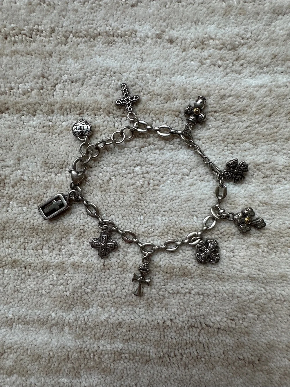 Brighton Eternity Crosses Charm Bracelet vintage Silverplate Two Tone 8.5”